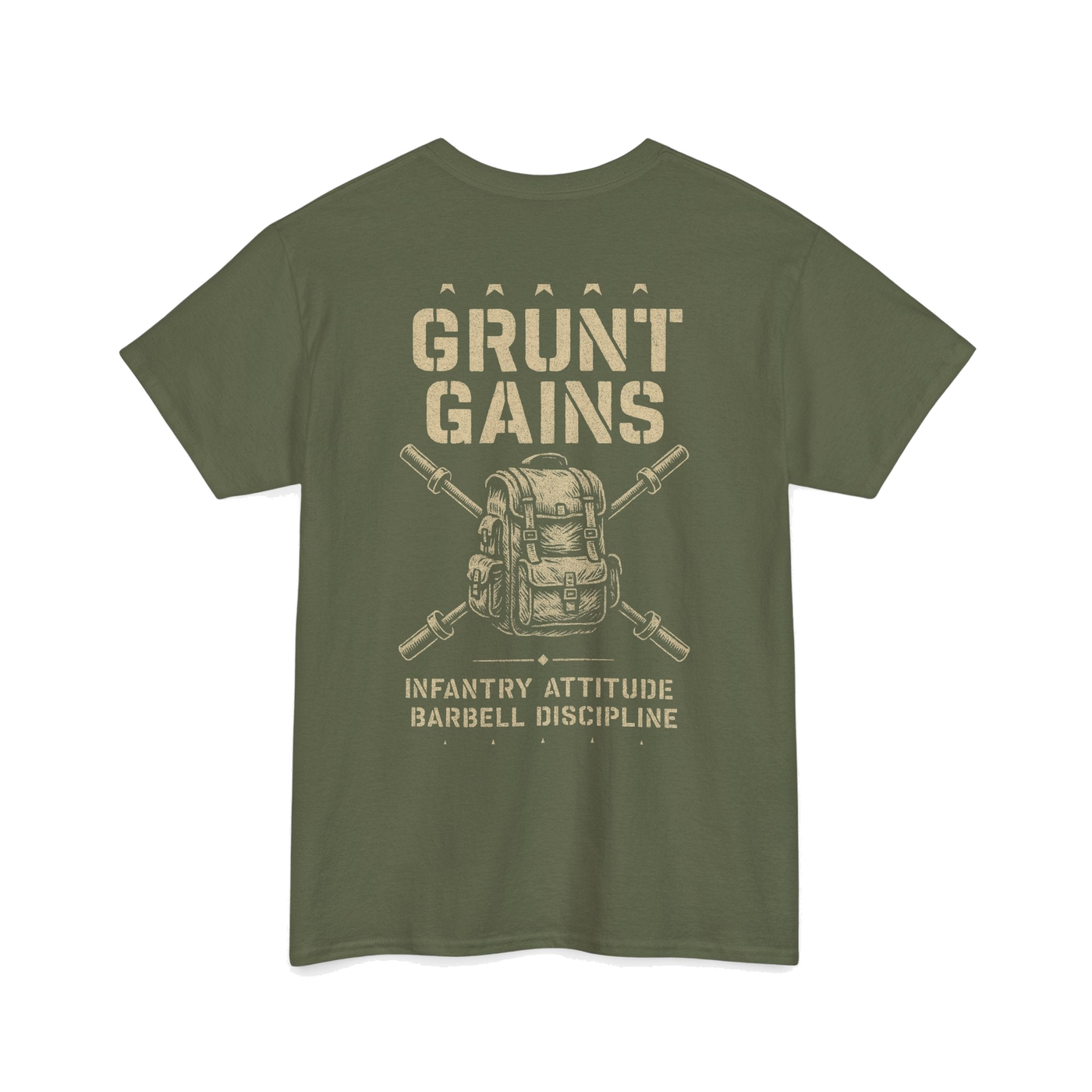 Grunt Gains Tee - back, military green