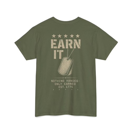 Earn It Tee - back, military green